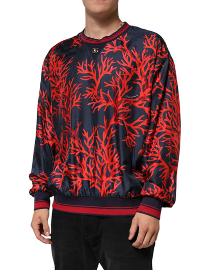 Dolce &amp; Gabbana Seidenpullover mit marineblauem und rotem Korallendruck