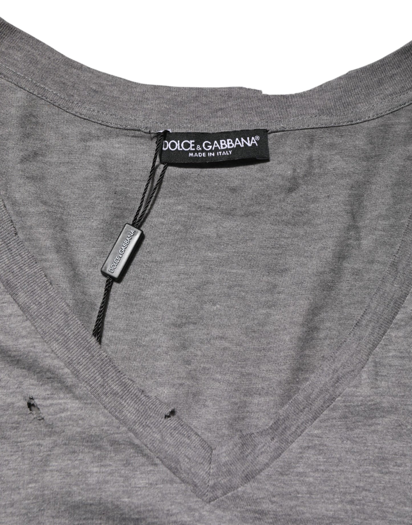 Dolce &amp; Gabbana – T-Shirt mit Logo-Aufnäher aus grauer Baumwolle für Herren