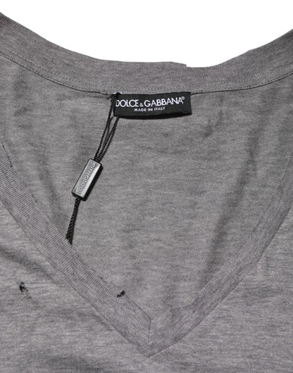 Dolce &amp; Gabbana – T-Shirt mit Logo-Aufnäher aus grauer Baumwolle für Herren