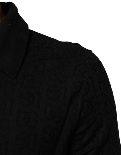 Dolce &amp; Gabbana – Schwarzes Poloshirt aus Seidenjacquard DG