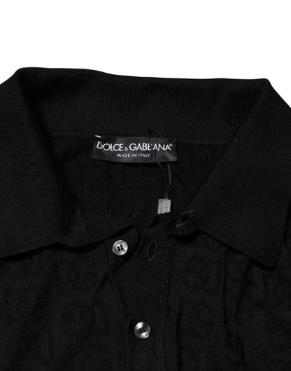 Dolce &amp; Gabbana – Schwarzes Poloshirt aus Seidenjacquard DG