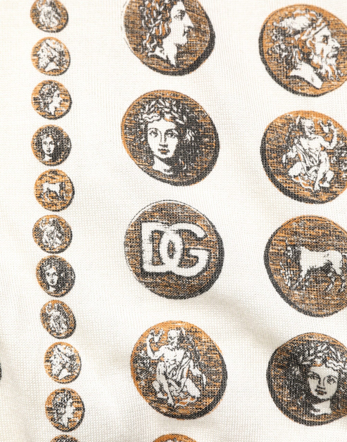 Dolce &amp; Gabbana Herren-Poloshirt aus Seide mit elfenbeinfarbenem Münz-Print