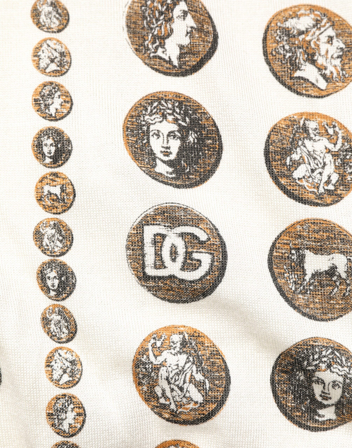 Dolce &amp; Gabbana Herren-Poloshirt aus Seide mit elfenbeinfarbenem Münz-Print