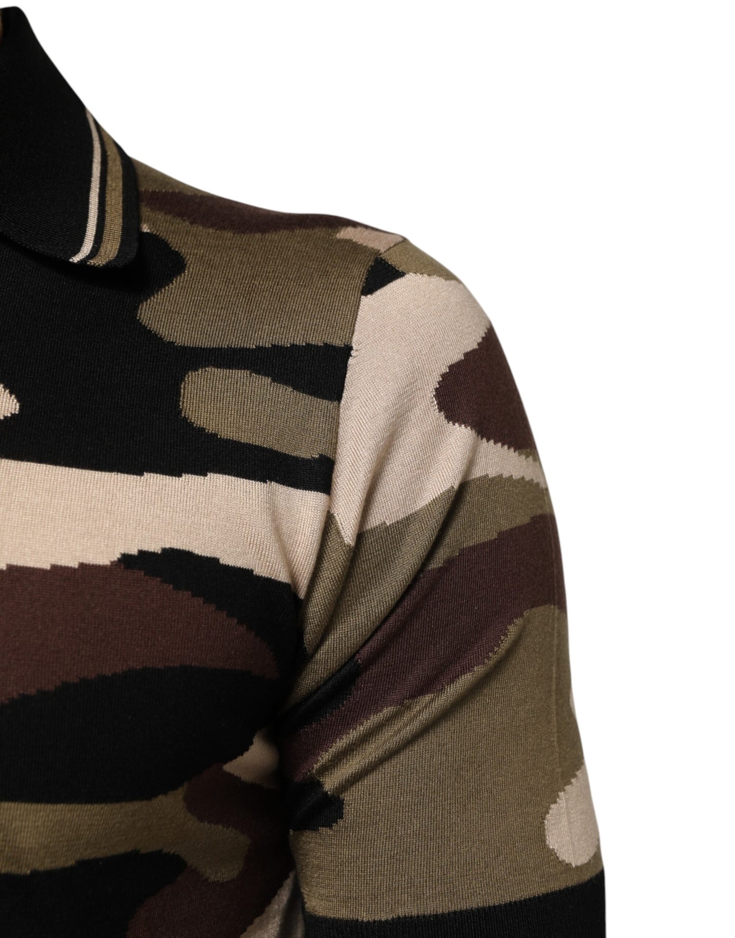 Dolce &amp; Gabbana Camouflage Braunes Militär-Poloshirt aus Seide