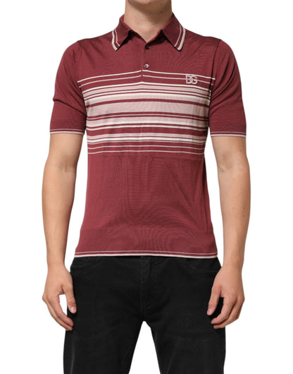 Dolce &amp; Gabbana – Burgunderrotes Poloshirt aus Baumwolle mit DG-Logo und Streifen