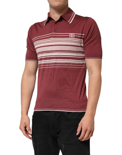 Dolce &amp; Gabbana – Burgunderrotes Poloshirt aus Baumwolle mit DG-Logo und Streifen