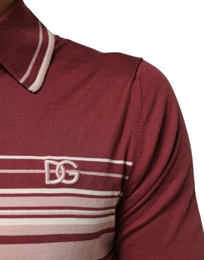 Dolce &amp; Gabbana – Burgunderrotes Poloshirt aus Baumwolle mit DG-Logo und Streifen