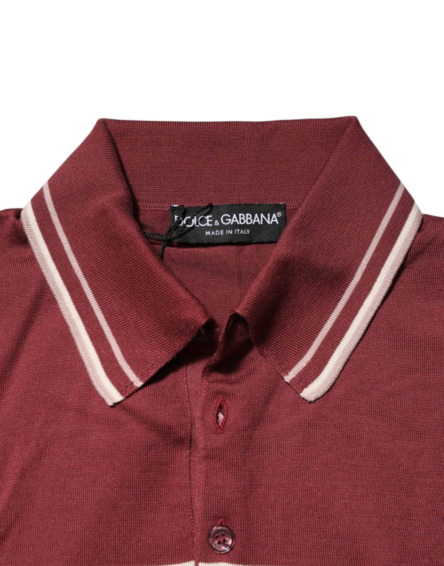 Dolce &amp; Gabbana – Burgunderrotes Poloshirt aus Baumwolle mit DG-Logo und Streifen
