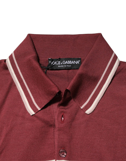 Dolce &amp; Gabbana – Burgunderrotes Poloshirt aus Baumwolle mit DG-Logo und Streifen
