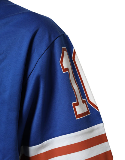 Dolce &amp; Gabbana – Blaues T-Shirt aus Baumwoll-Mesh-Jersey mit DG-Logo