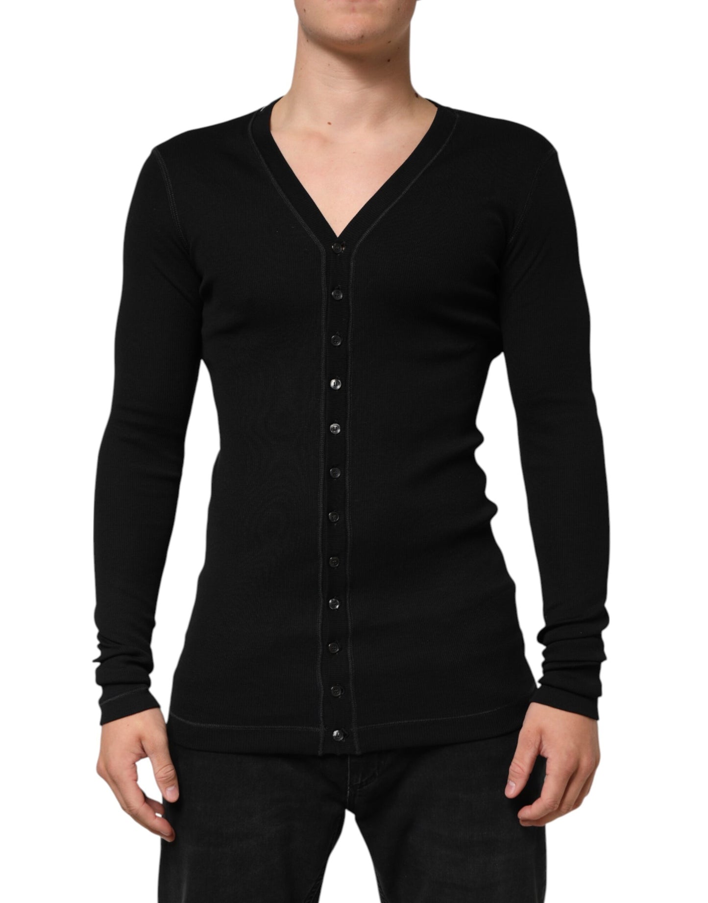 Dolce &amp; Gabbana – Schwarzer Cardigan-Pullover aus Baumwolle mit Knopfleiste für Herren