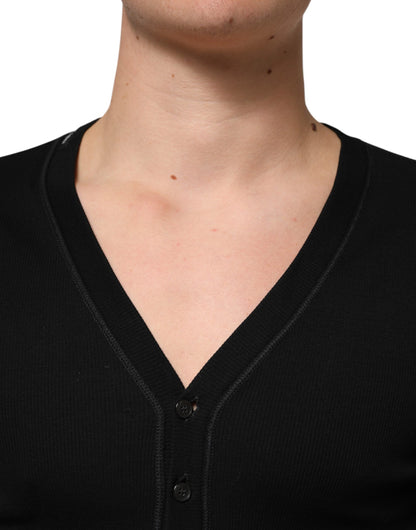 Dolce &amp; Gabbana – Schwarzer Cardigan-Pullover aus Baumwolle mit Knopfleiste für Herren
