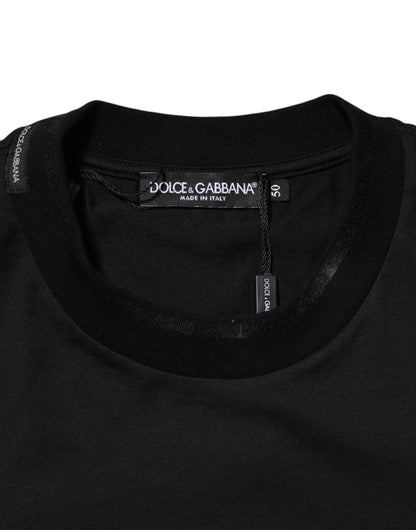 Dolce &amp; Gabbana – Schwarzes Baumwoll-T-Shirt mit DG-Logo-Stickerei auf der Tasche