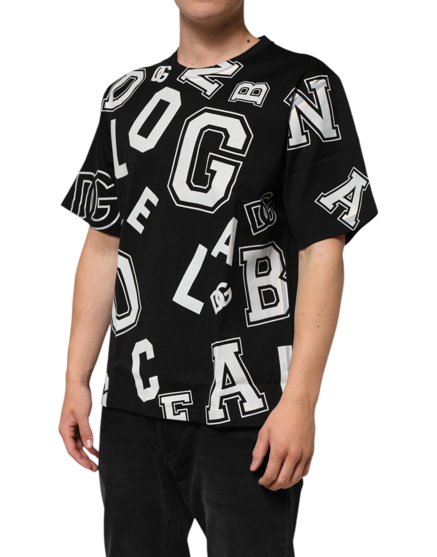 Dolce &amp; Gabbana – Schwarzes, kurzärmliges T-Shirt aus Baumwolle mit Buchstabendruck