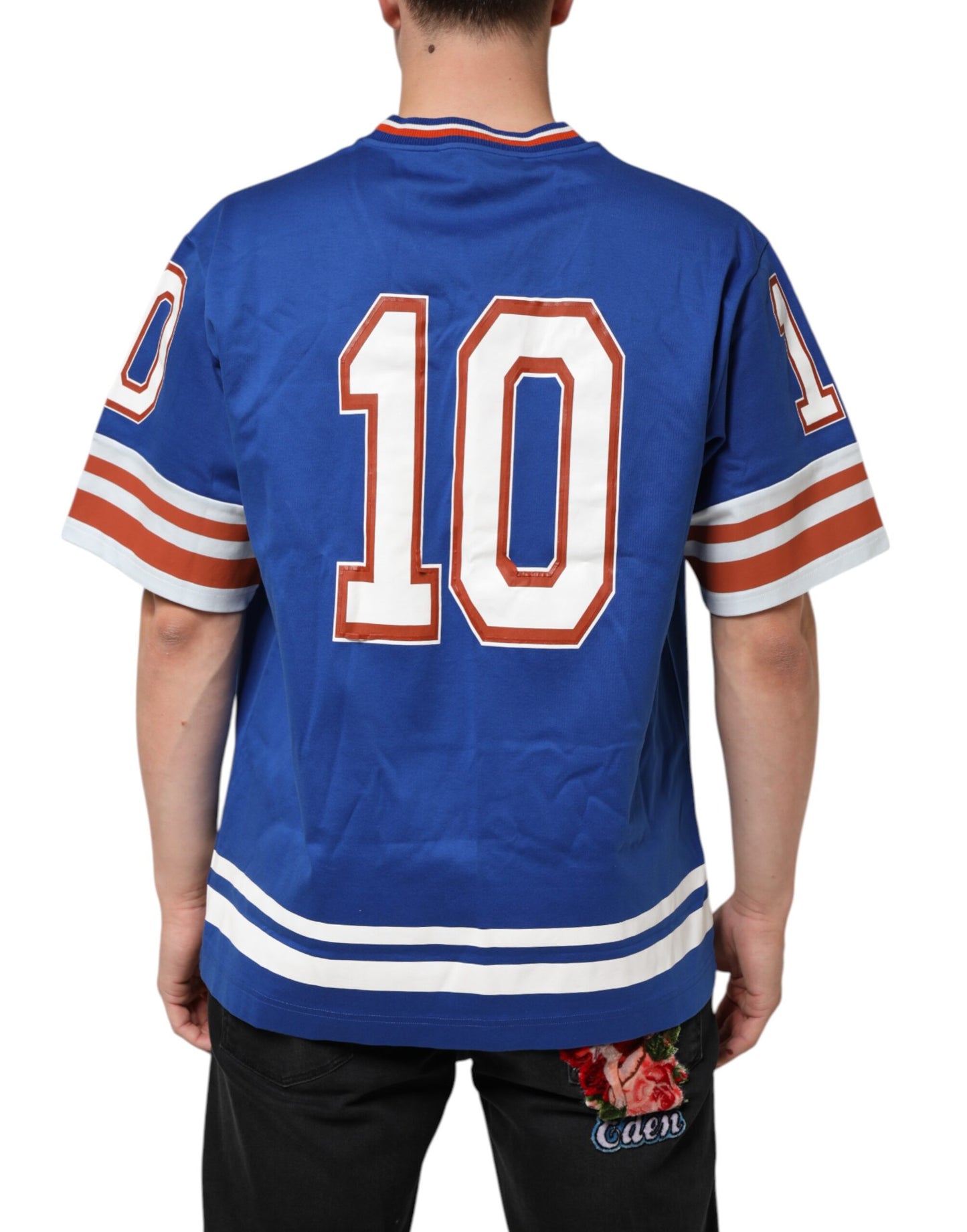 Dolce &amp; Gabbana – Blaues T-Shirt aus Baumwoll-Mesh-Jersey mit DG-Logo