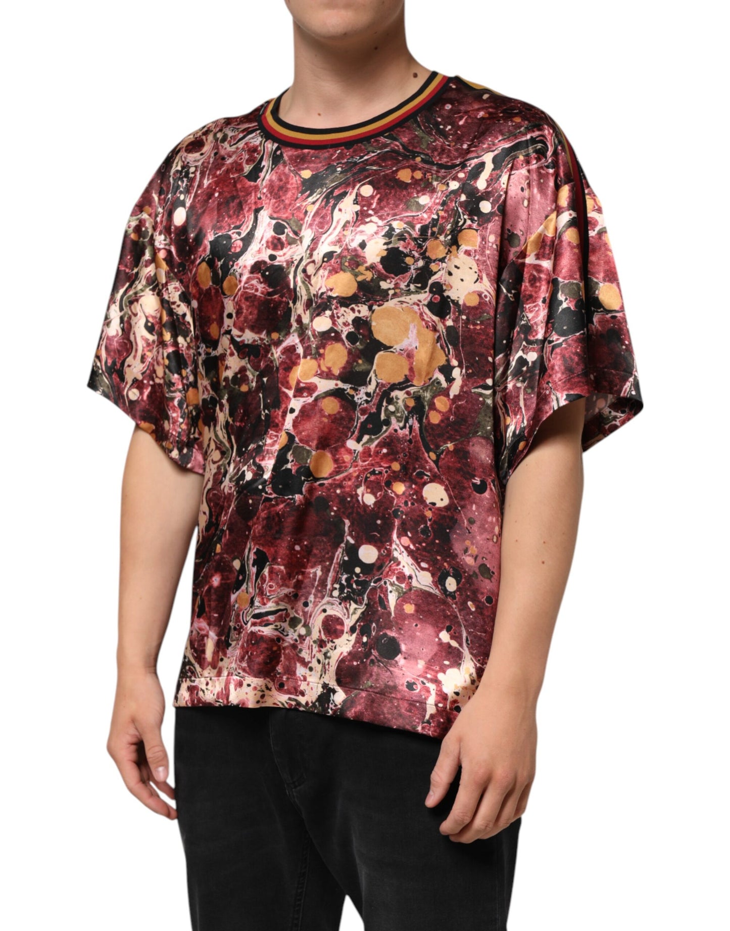 Dolce &amp; Gabbana – Mehrfarbiges Oversize-T-Shirt aus Polyester mit Marmor-Print