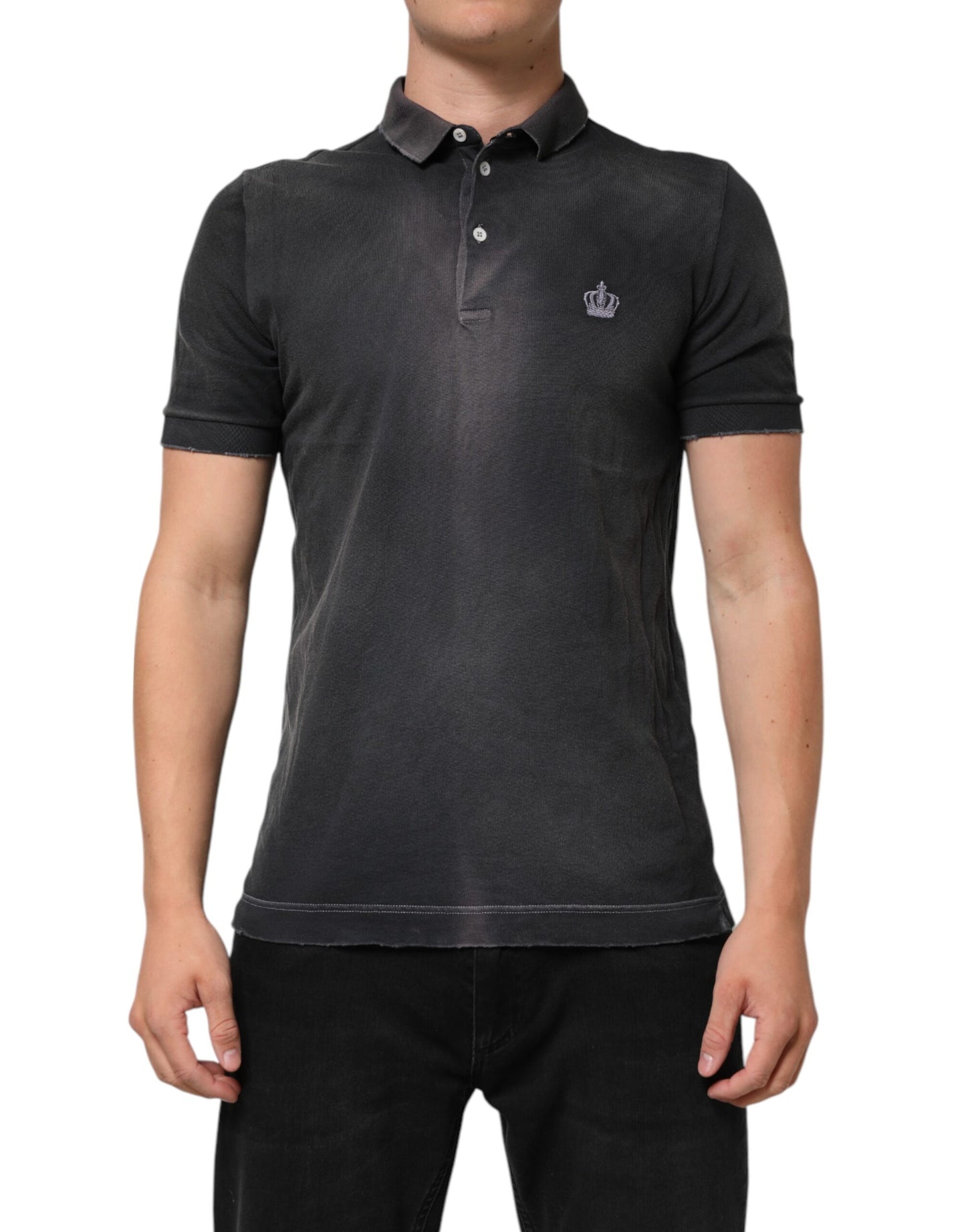 Dolce &amp; Gabbana Herren-Poloshirt mit Kronenkragen aus grauer Baumwolle