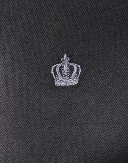 Dolce &amp; Gabbana Herren-Poloshirt mit Kronenkragen aus grauer Baumwolle