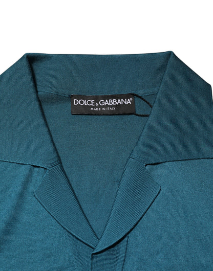 Dolce &amp; Gabbana – Kurzärmliges Poloshirt mit Seidenkragen in Blaugrün