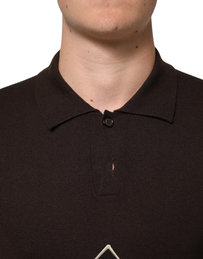 Dolce &amp; Gabbana – Poloshirt aus brauner Wolle mit Logostickerei für Herren