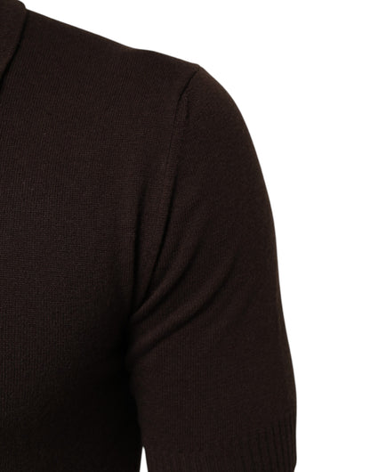 Dolce &amp; Gabbana – Poloshirt aus brauner Wolle mit Logostickerei für Herren