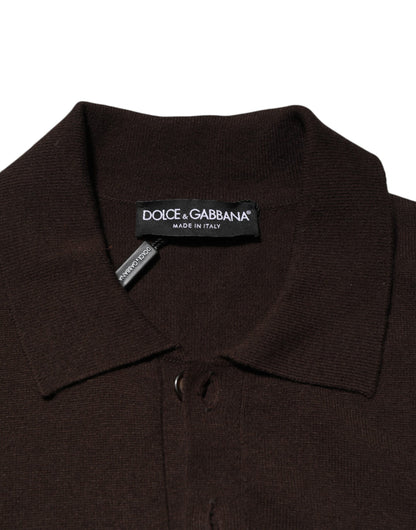 Dolce &amp; Gabbana – Poloshirt aus brauner Wolle mit Logostickerei für Herren