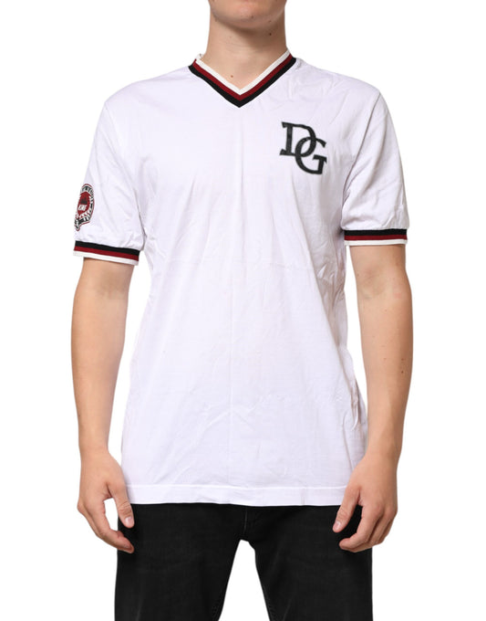 Dolce &amp; Gabbana – Weißes T-Shirt mit V-Ausschnitt und King Crown #DGMillennials