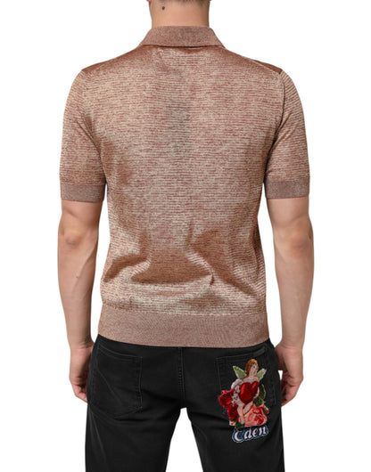 Dolce &amp; Gabbana – Kurzärmliges Poloshirt aus strukturierter Seide in Braun
