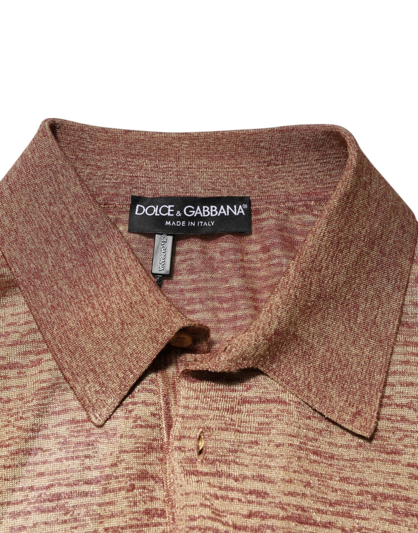 Dolce &amp; Gabbana – Kurzärmliges Poloshirt aus strukturierter Seide in Braun