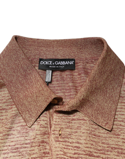 Dolce &amp; Gabbana – Kurzärmliges Poloshirt aus strukturierter Seide in Braun