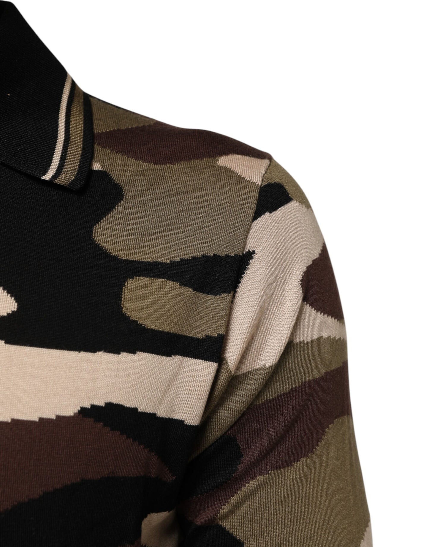 Dolce &amp; Gabbana – Poloshirt aus Seide im Military-Stil in Camouflage-Braun