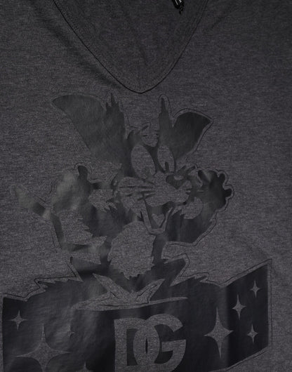 Dolce &amp; Gabbana – Schwarzes, anthrazitfarbenes T-Shirt mit V-Ausschnitt und DG-Logo für Herren
