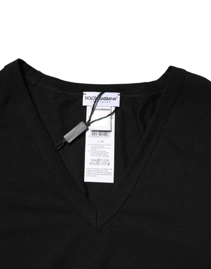 Dolce &amp; Gabbana – Slim Fit-T-Shirt aus schwarzer Baumwolle mit V-Ausschnitt für Herren