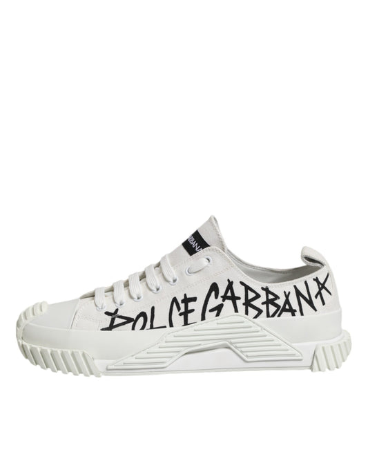 Dolce &amp; Gabbana Weiße Logo Graffiti Low Top Sneakers Schuhe