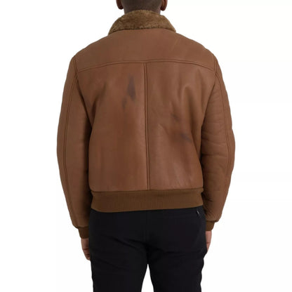 Dolce &amp; Gabbana – Bikerjacke aus braunem Leder mit Pelzknöpfen