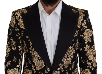 Dolce &amp; Gabbana – Blazer mit Blumenstickerei in Gold und Schwarz