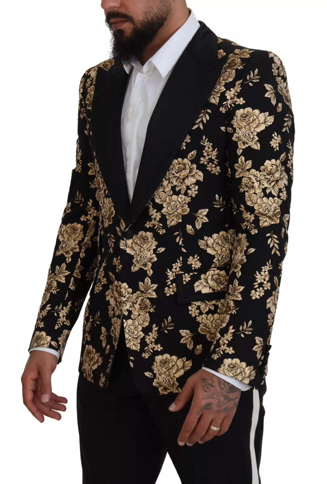 Dolce &amp; Gabbana – Blazer mit Blumenstickerei in Gold und Schwarz