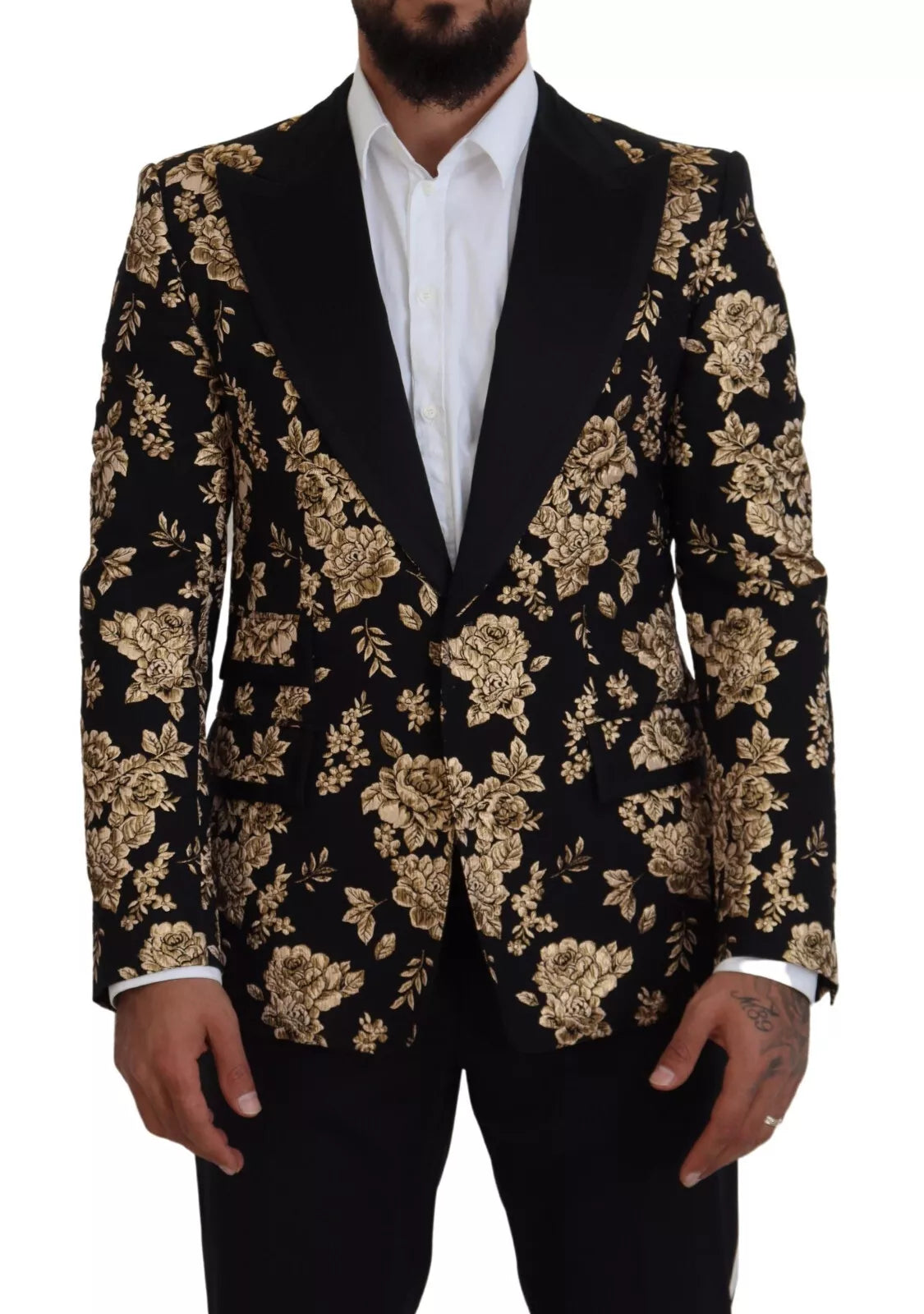 Dolce &amp; Gabbana – Blazer mit Blumenstickerei in Gold und Schwarz