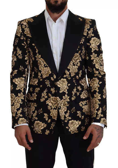 Dolce &amp; Gabbana – Blazer mit Blumenstickerei in Gold und Schwarz