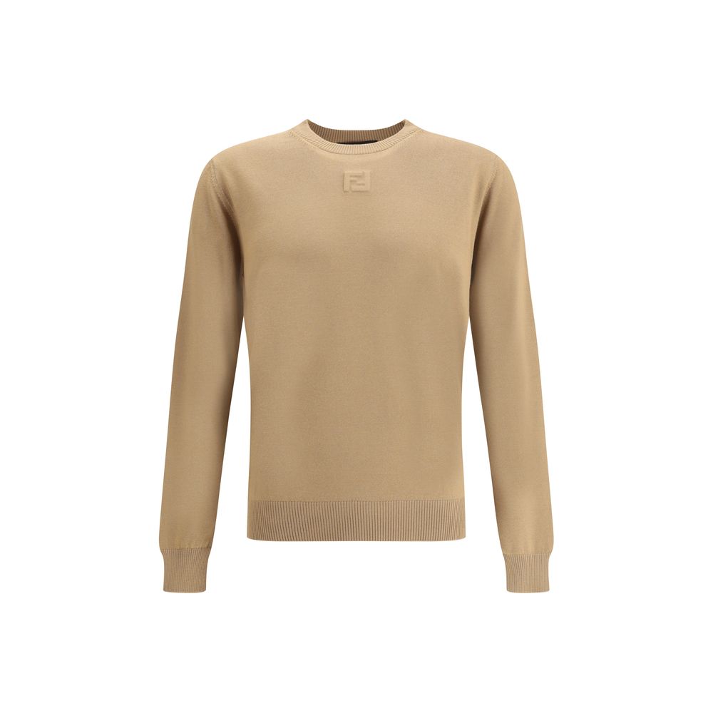Fendi Beigefarbenes Fleece-Woll-Sweatshirt