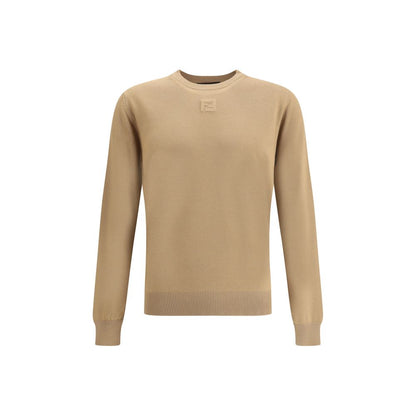 Fendi Beigefarbenes Fleece-Woll-Sweatshirt