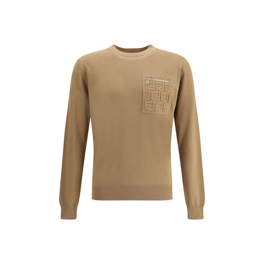 Fendi Beigefarbenes Fleece-Woll-Sweatshirt