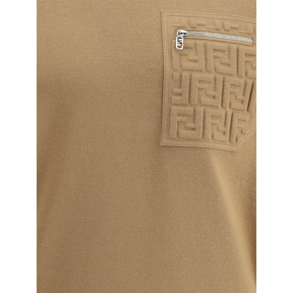Fendi Beigefarbenes Fleece-Woll-Sweatshirt