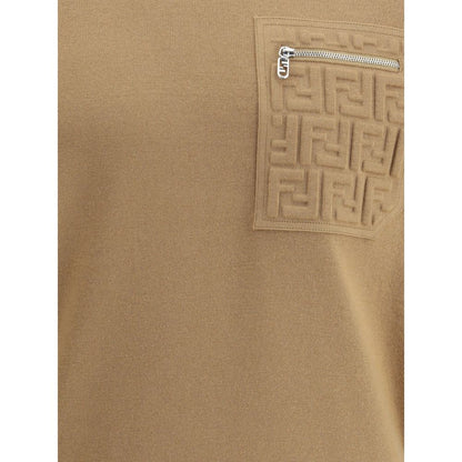 Fendi Beigefarbenes Fleece-Woll-Sweatshirt