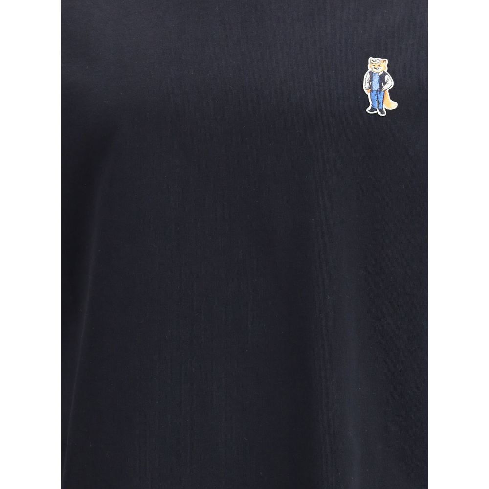 Maison Kitsuné Schwarzes Baumwoll-T-Shirt