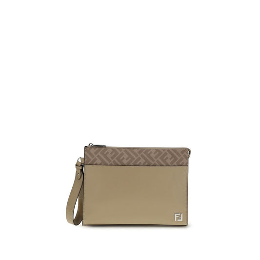 Fendi Clutch aus Leder und FF-Canvas