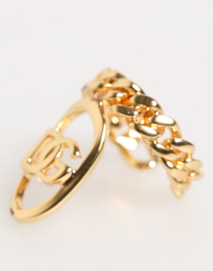 Dolce &amp; Gabbana – Verstellbarer Ring mit ovaler DG-Logokette aus goldfarbenem Messing