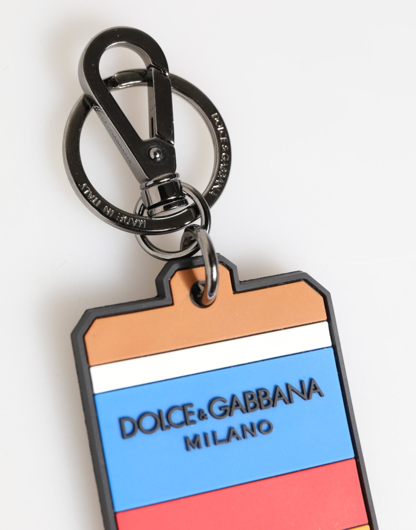 Dolce &amp; Gabbana Multicolor DG Rubber Logo Silber Herren Schlüsselanhänger