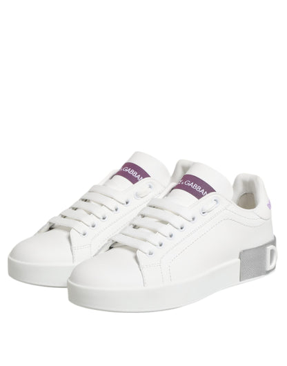 Dolce &amp; Gabbana Weiß Lila Leder Low Top Sneakers Schuhe
