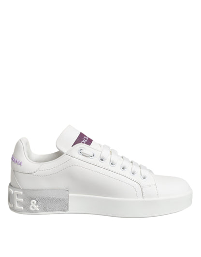 Dolce &amp; Gabbana Weiß Lila Leder Low Top Sneakers Schuhe